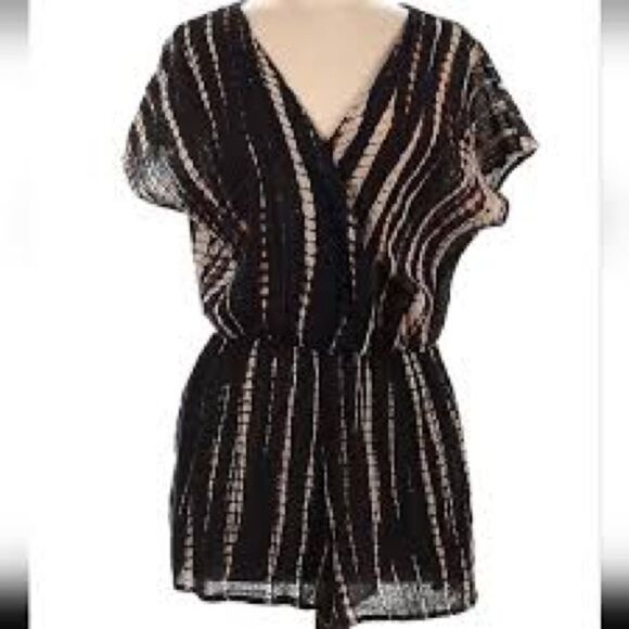 Band of Gypsies Brown Cream Tiedye Linen Vacation Coverup Romper shorts Small - Picture 2 of 6